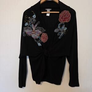 Spy Zone Exchange Embellished Embroidered Sequins Bird Roses Sweater Fairy Large